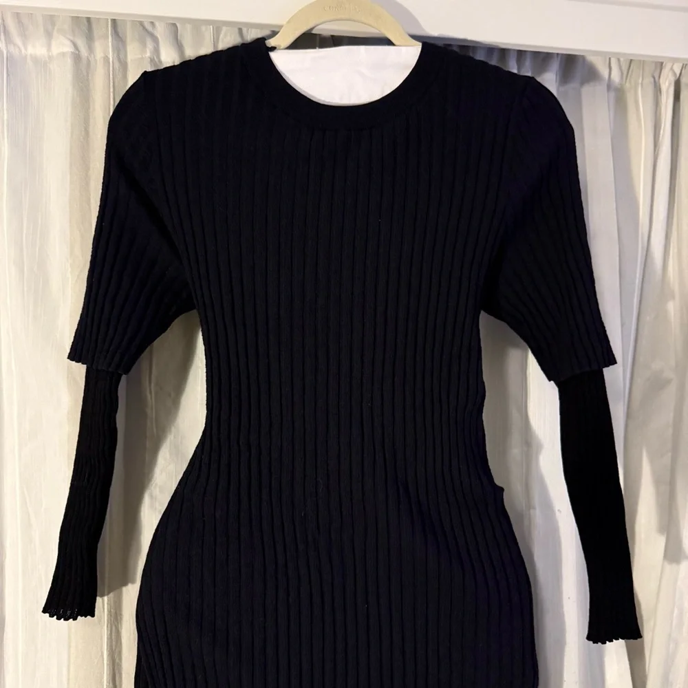 COS Black Ribbed Knit Midi Dress Long Sleeve Asymmetrical Hem Minimalist Size S - Picture 5 of 16